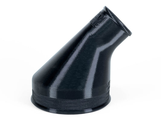 Black 45-degree dust collection reducer, nominal 4 to 1-7/8 inches; side view of the angled body.