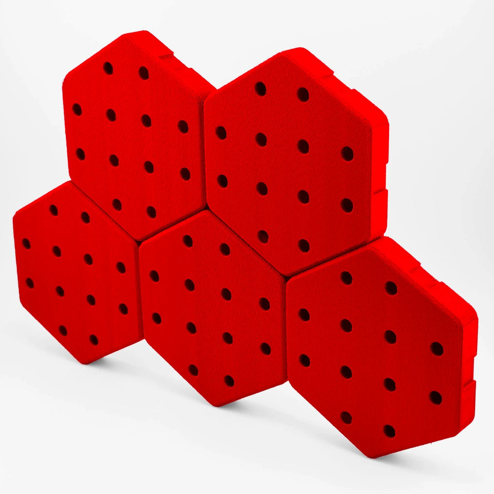 Red Hexboard modular pegboard tiles